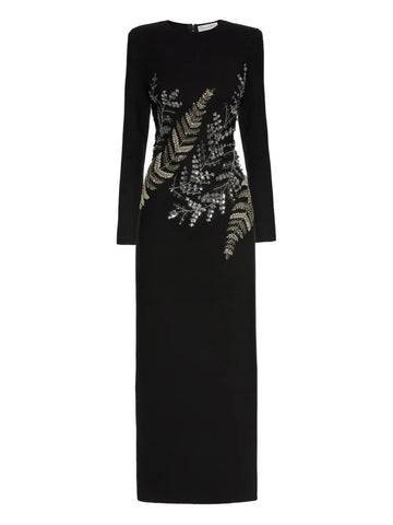 Oscar De La Renta Fern Embroidered Long Sleeve Gown