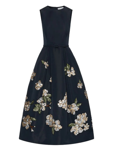 Oscar De La Renta Sequin Embellished Floral Midi Dress