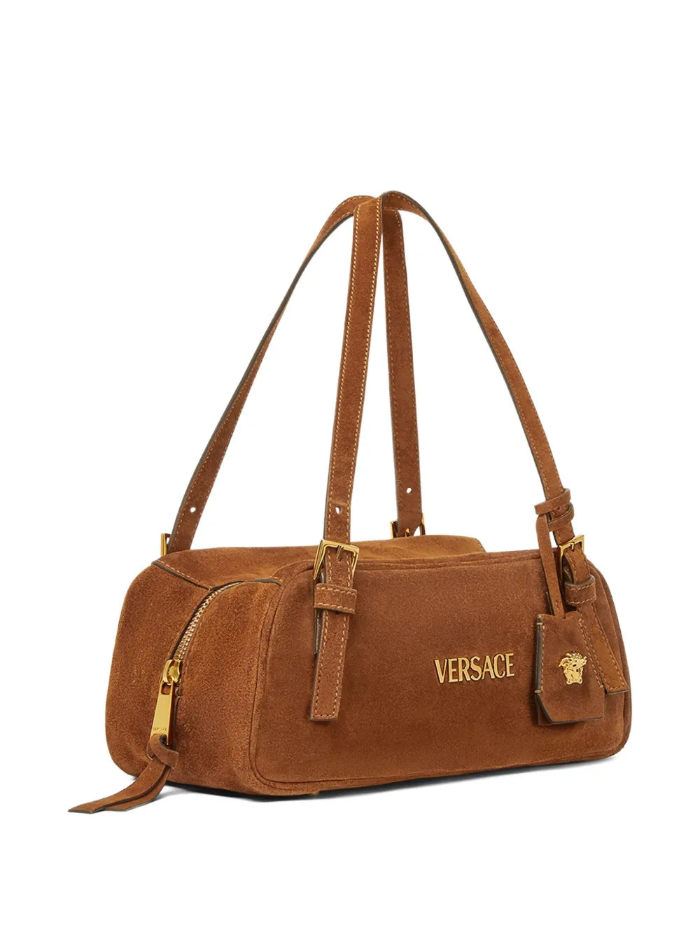 Versace Tag Suede Shoulder Bag