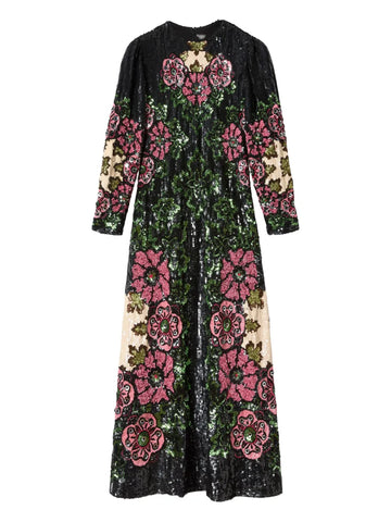 La Doublej Sequin Embroidery Floral Pattern Maxi Dress