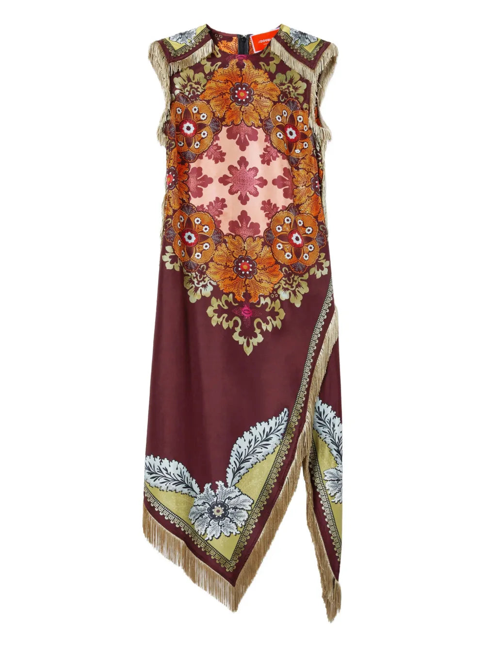 La Doublej Floral Print Fringe Asymmetric Day Dress