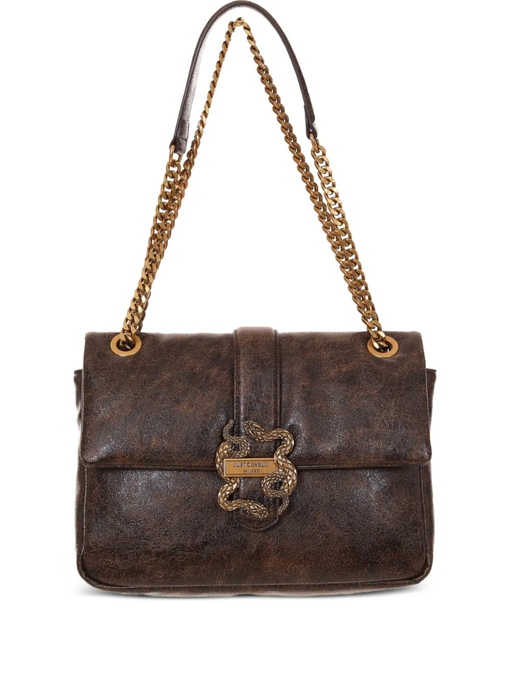 Just Cavalli Snake Buckle Chain Shoulder Bag