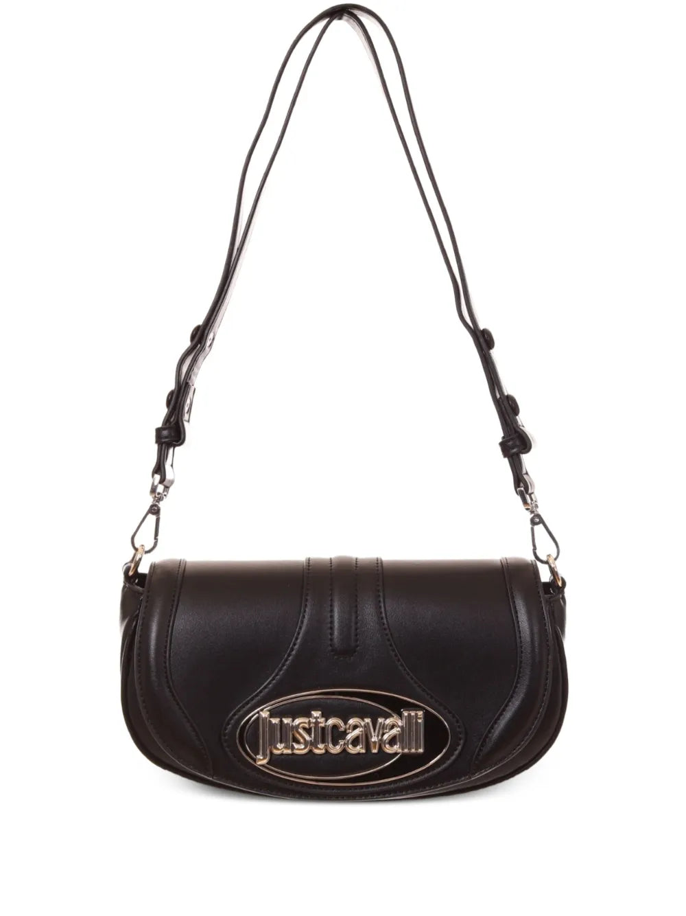 Just Cavalli Curved Flap Logo Plaque Shoulder Bag