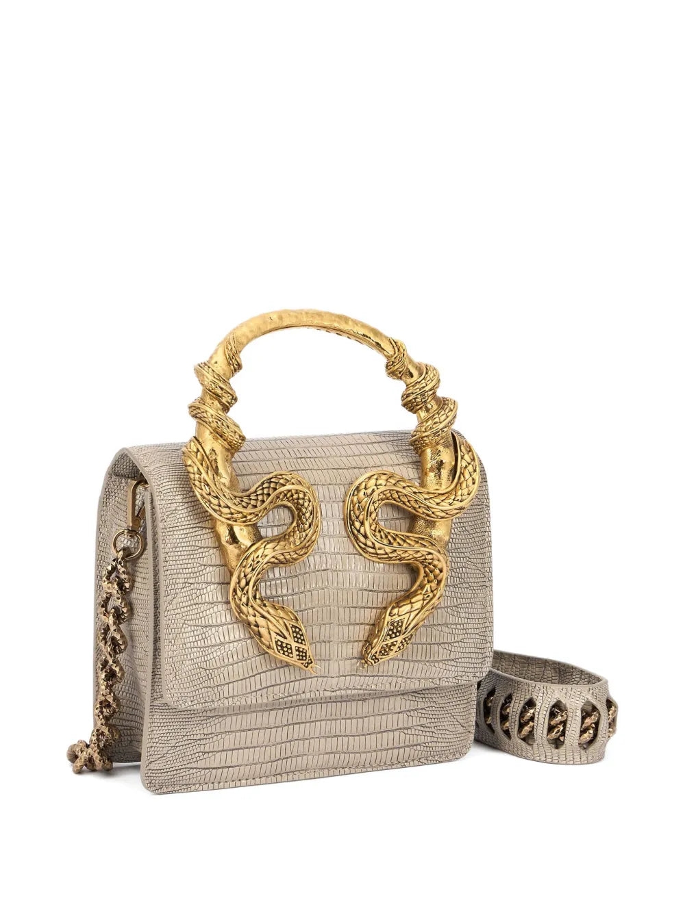 Roberto Cavalli Snake Embellished Snake Skin Shoulder Bag