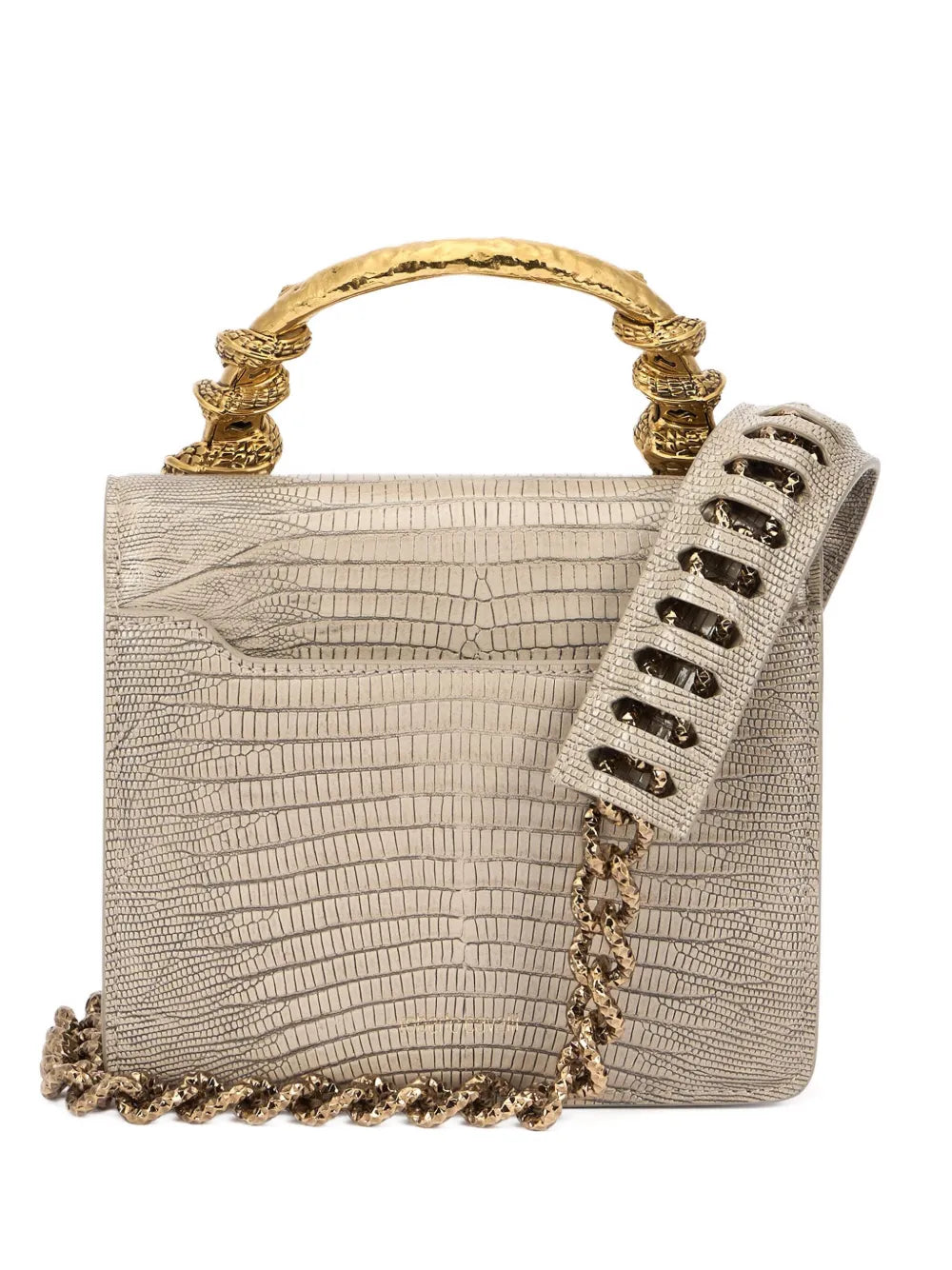 Roberto Cavalli Snake Embellished Snake Skin Shoulder Bag