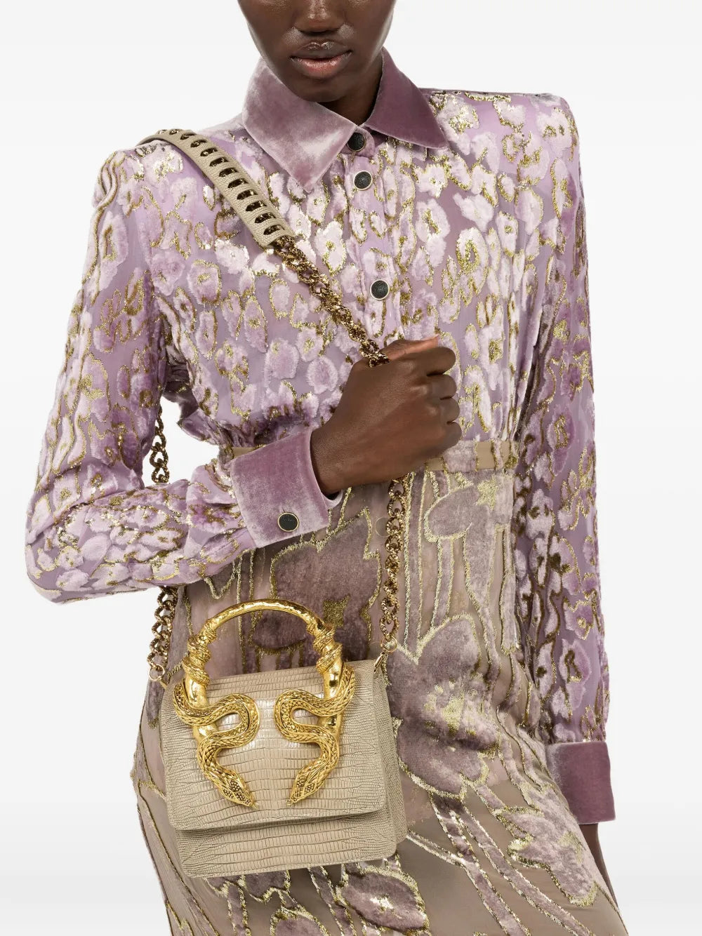 Roberto Cavalli Snake Embellished Snake Skin Shoulder Bag