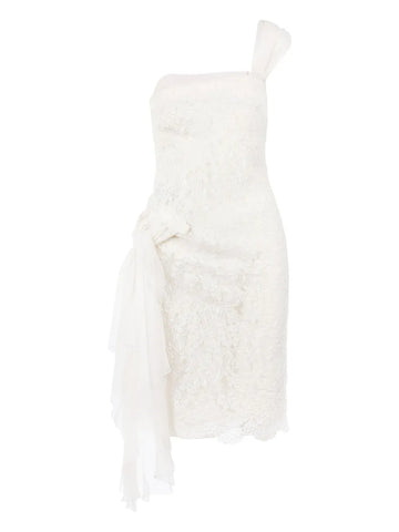Valentino Garavani Floral Lace One Shoulder Midi Dress