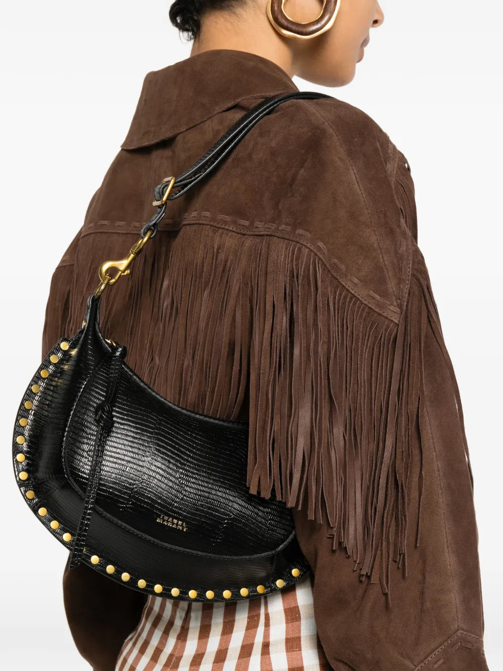 Isabel Marant Oskan Lizard Effect Studded Shoulder Bag
