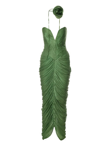 Ana Radu Rose Embellished Draped Midi Dress