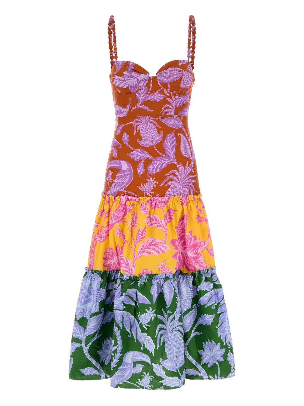 Farm Rio Tropical Print Tiered Midi Dress