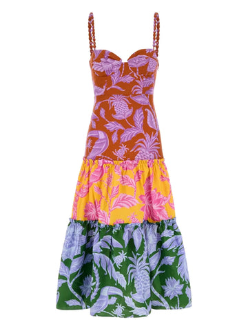 Farm Rio Tropical Print Tiered Midi Dress