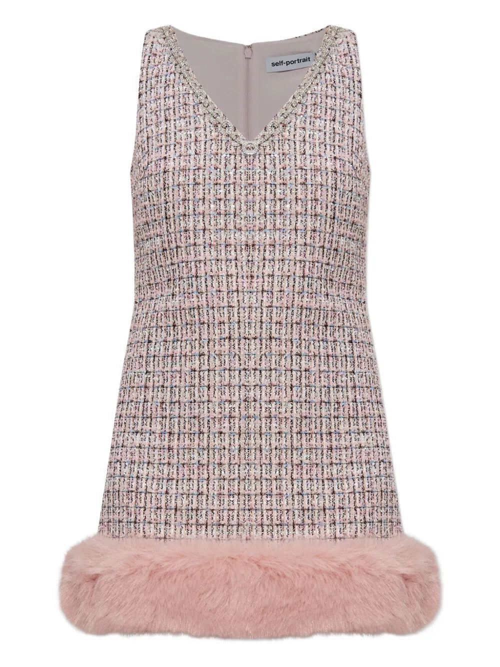 Self Portrait Embellished Fur Trimmed Dress