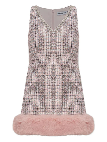Self Portrait Embellished Fur Trimmed Dress