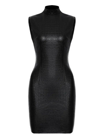 Lika High Neck Crocodile Effect Mini Dress