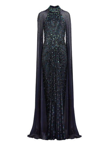 Jenny Packham Thea Embellished Cape Maxi Dress