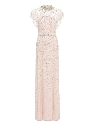 Jenny Packham Crystal Embellished High Neck Maxi Dress