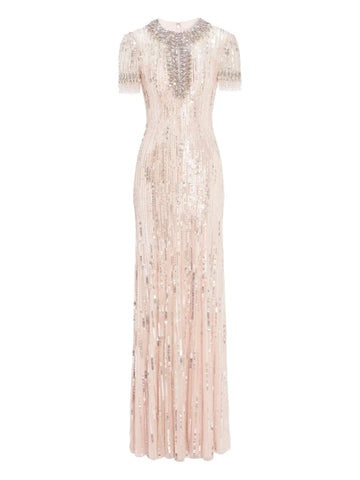Jenny Packham Nova Sequin Embellished Keyhole Neck Maxi Dress