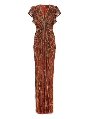 Jenny Packham Zola Sequin Embellished V Neck Maxi Dress