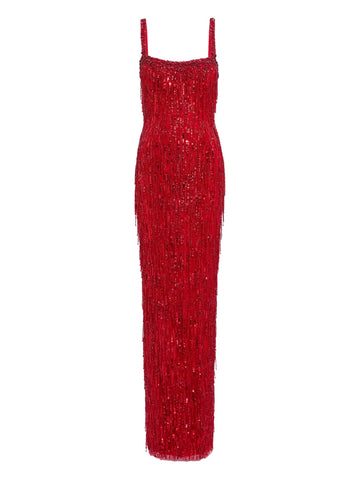 Jenny Packham Sequin Embellishments Fringe Detail Maxi Dress