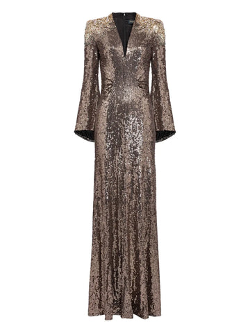 Jenny Packham Sequin Embellished Bell Sleeve Maxi Dress