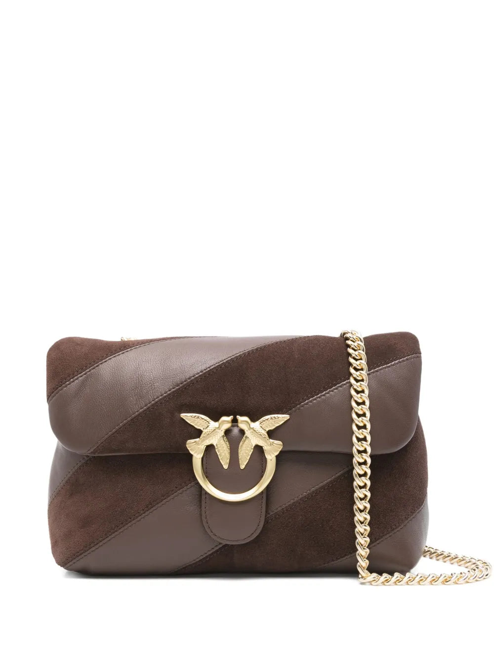 Pinko Love Leather Suede Diagonal Stripe Shoulder Bag