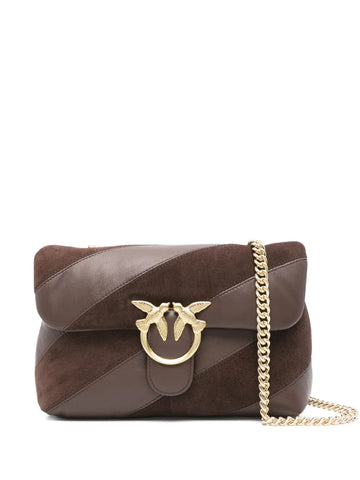 Pinko Love Leather Suede Diagonal Stripe Shoulder Bag