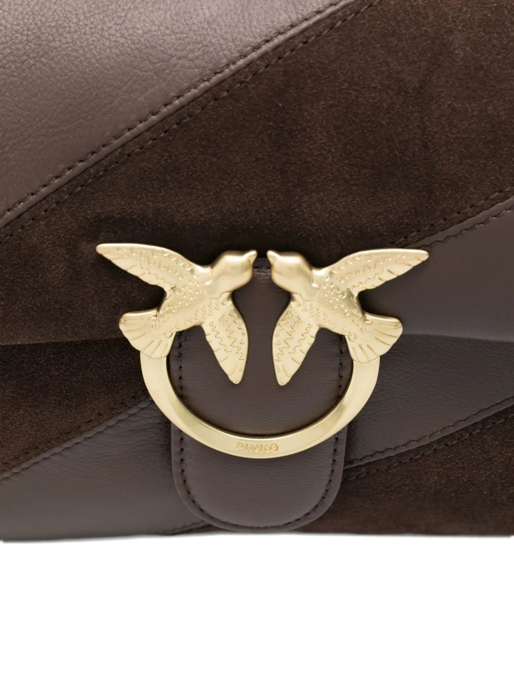 Pinko Love Leather Suede Diagonal Stripe Shoulder Bag