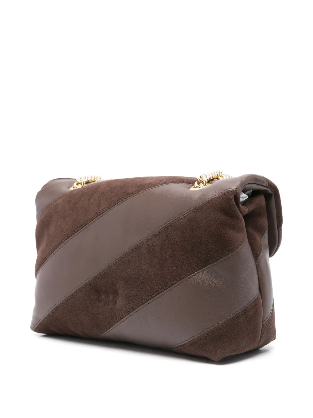 Pinko Love Leather Suede Diagonal Stripe Shoulder Bag