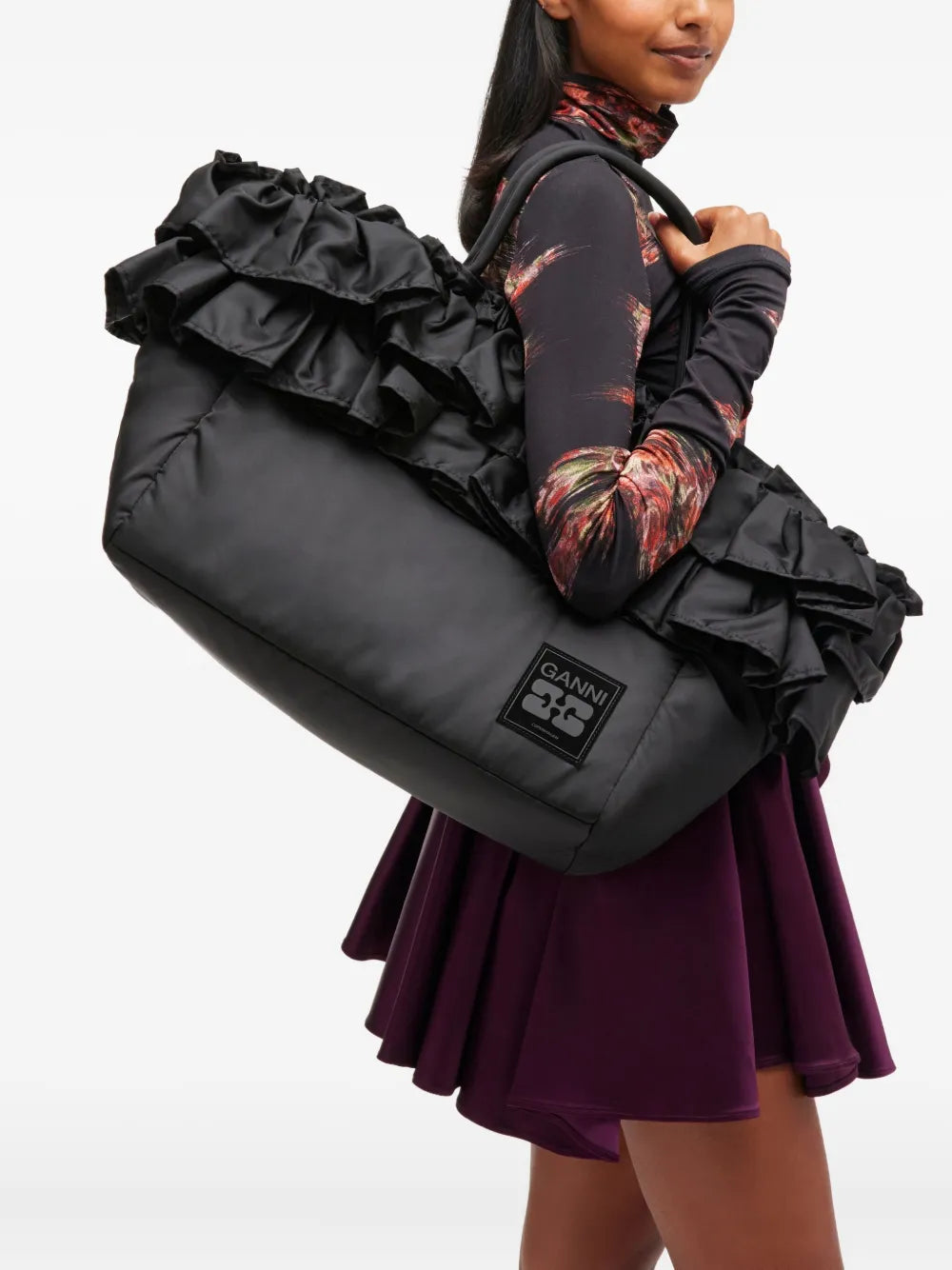 Ganni Ruffled Detail Shoulder Bag