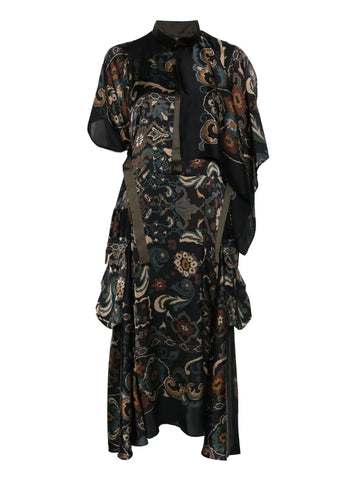 Sacai Paisley Print Layered Midi Dress