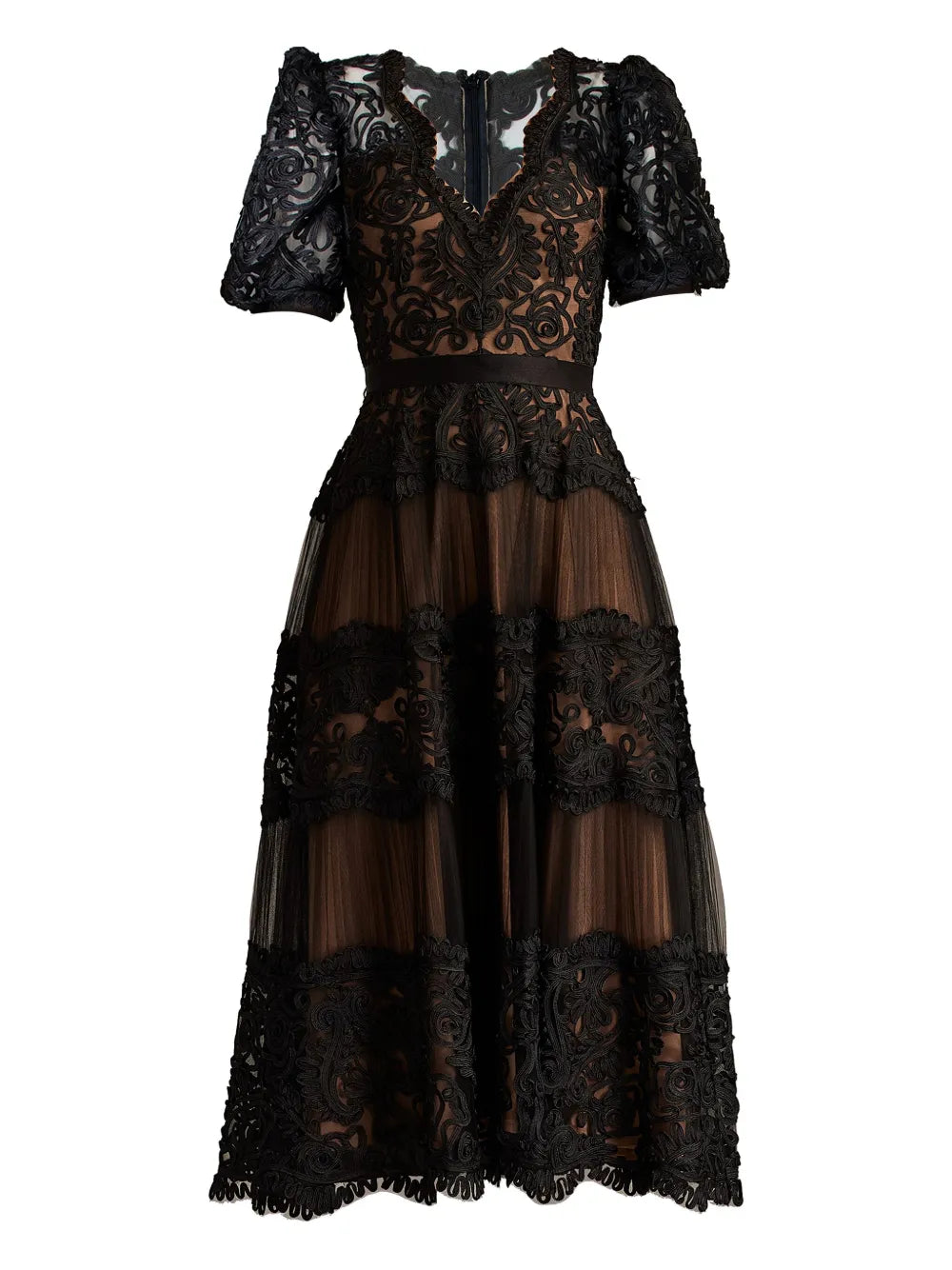 Tadashi Shoji Belline Puff Sleeve Embroidered Dress