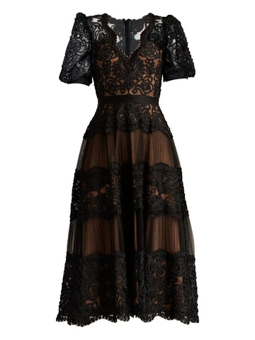 Tadashi Shoji Belline Puff Sleeve Embroidered Dress