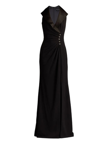 Tadashi Shoji Satin Collar Embellished Gown