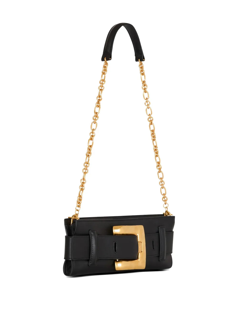 Balmain Anthem Buckle Detail Calfskin Leather Clutch