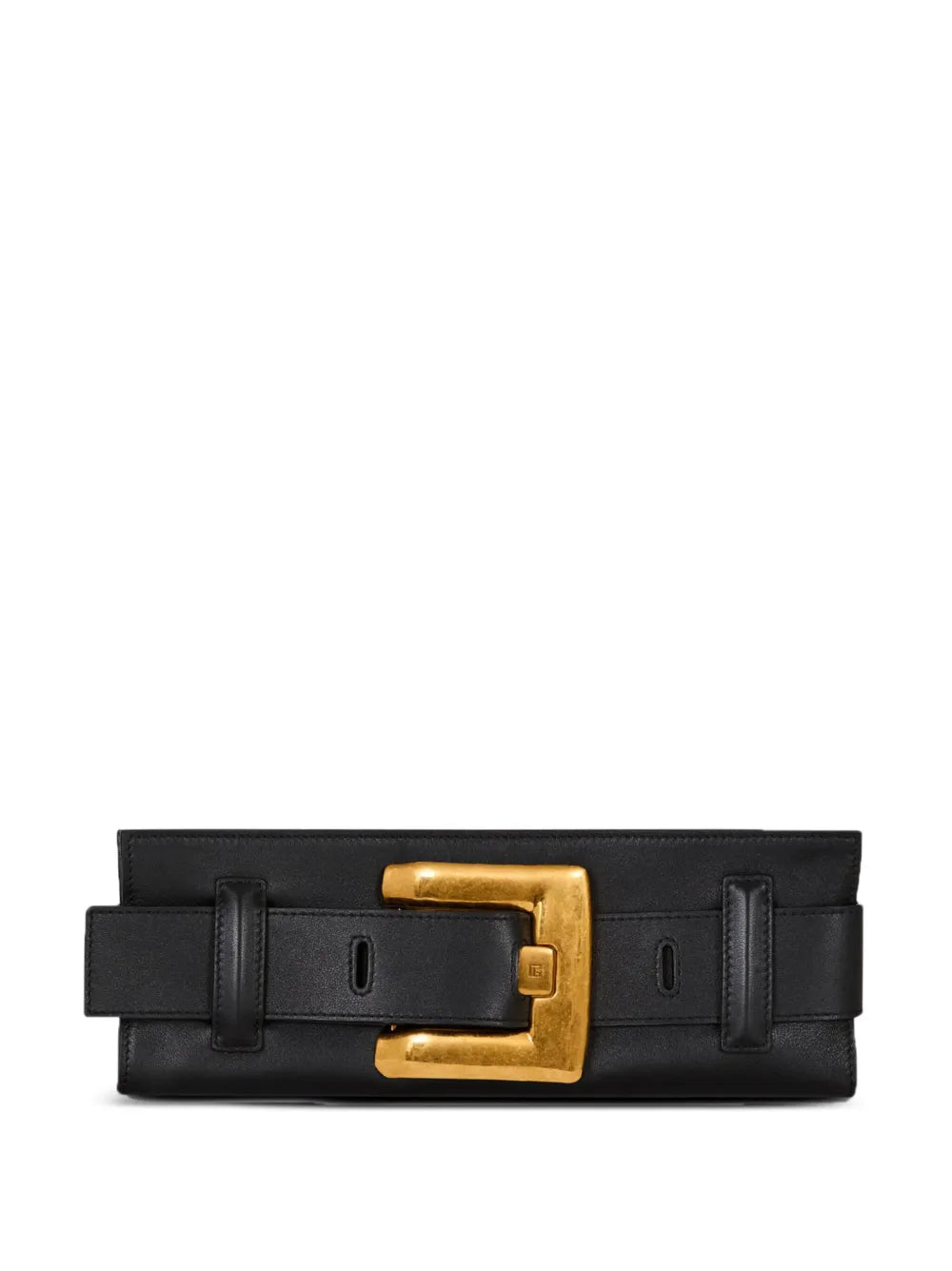 Balmain Anthem Buckle Detail Calfskin Leather Clutch