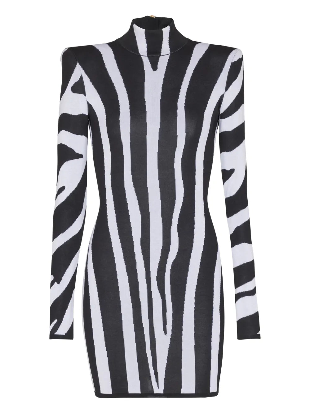 Balmain Zebra Intarsia High Neck Mini Dress
