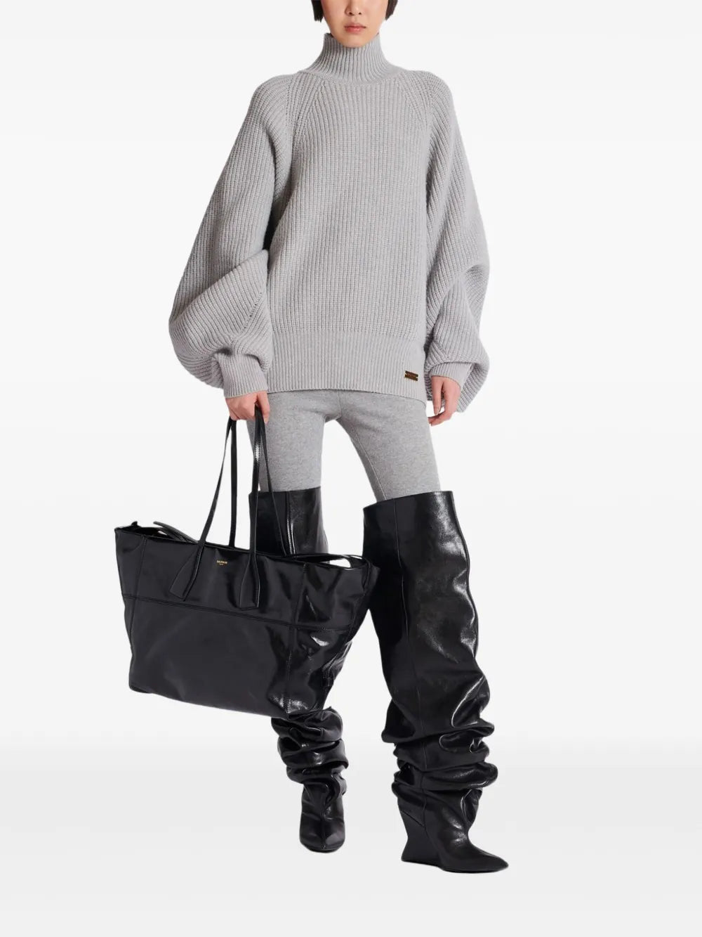 Balmain Zip Detail Leather Tote Bag
