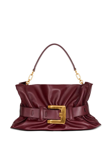 Balmain Medium Anthem Belted Gathered Leather Shoulder Bag