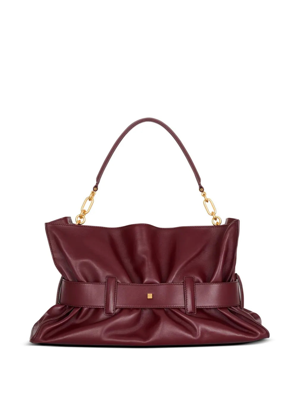 Balmain Medium Anthem Belted Gathered Leather Shoulder Bag