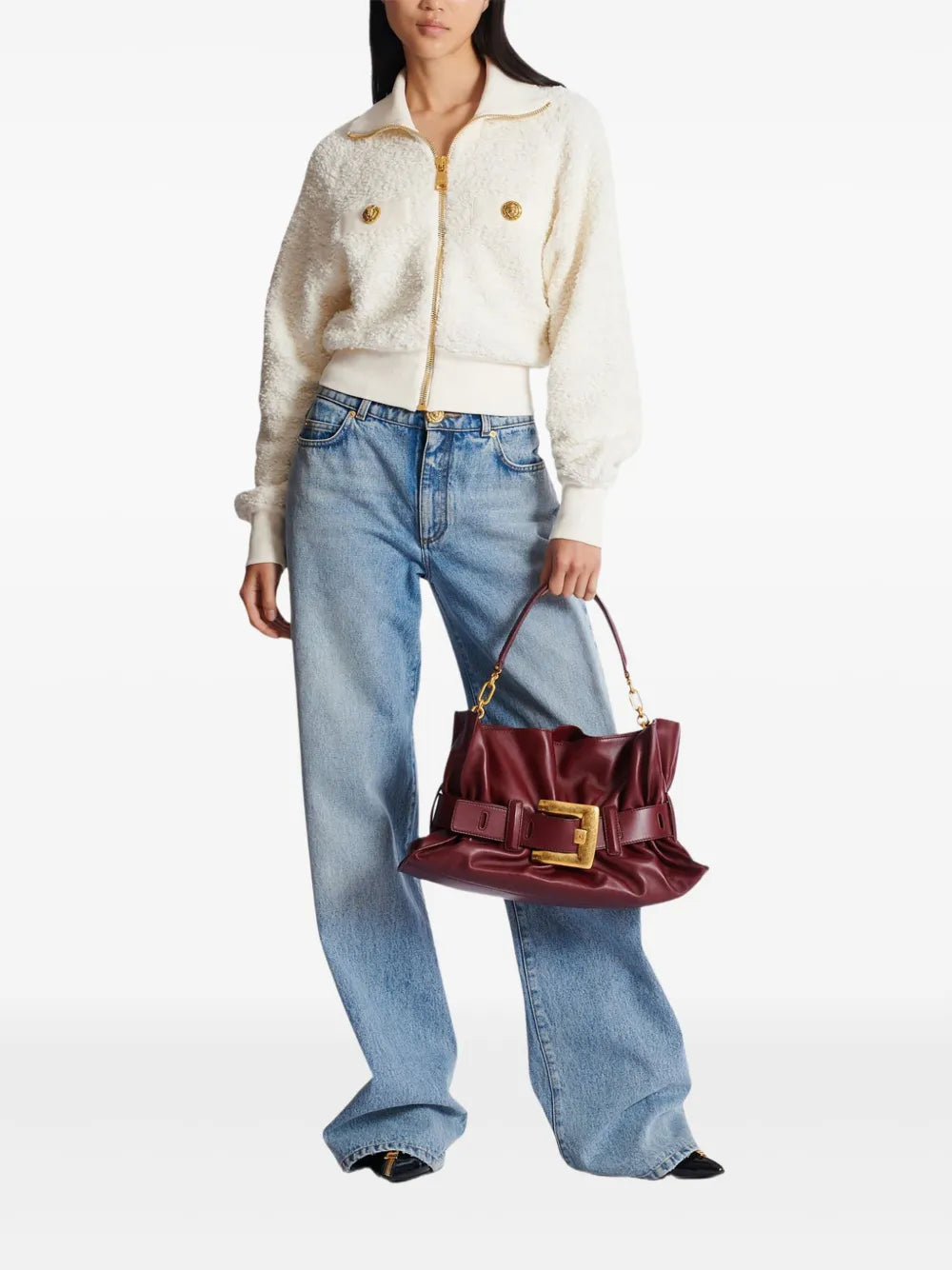 Balmain Medium Anthem Belted Gathered Leather Shoulder Bag