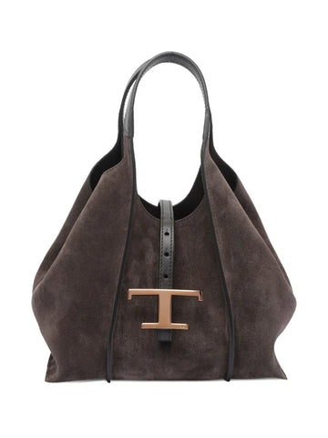 Tods Timeless Suede Leather T Buckle Shoulder Bag