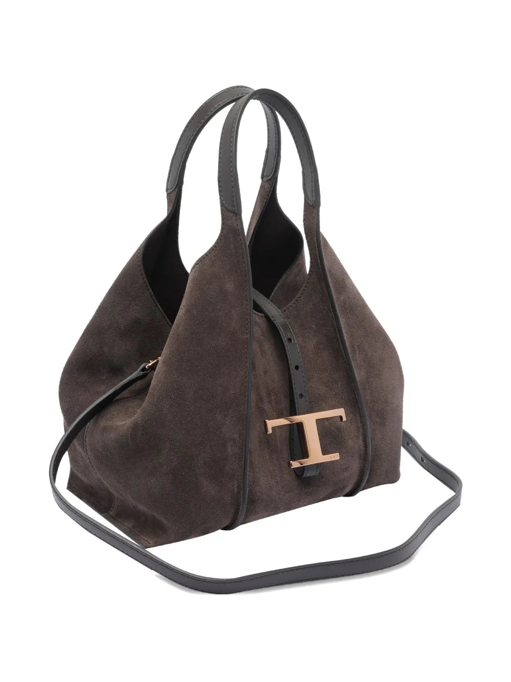 Tods Timeless Suede Leather T Buckle Shoulder Bag
