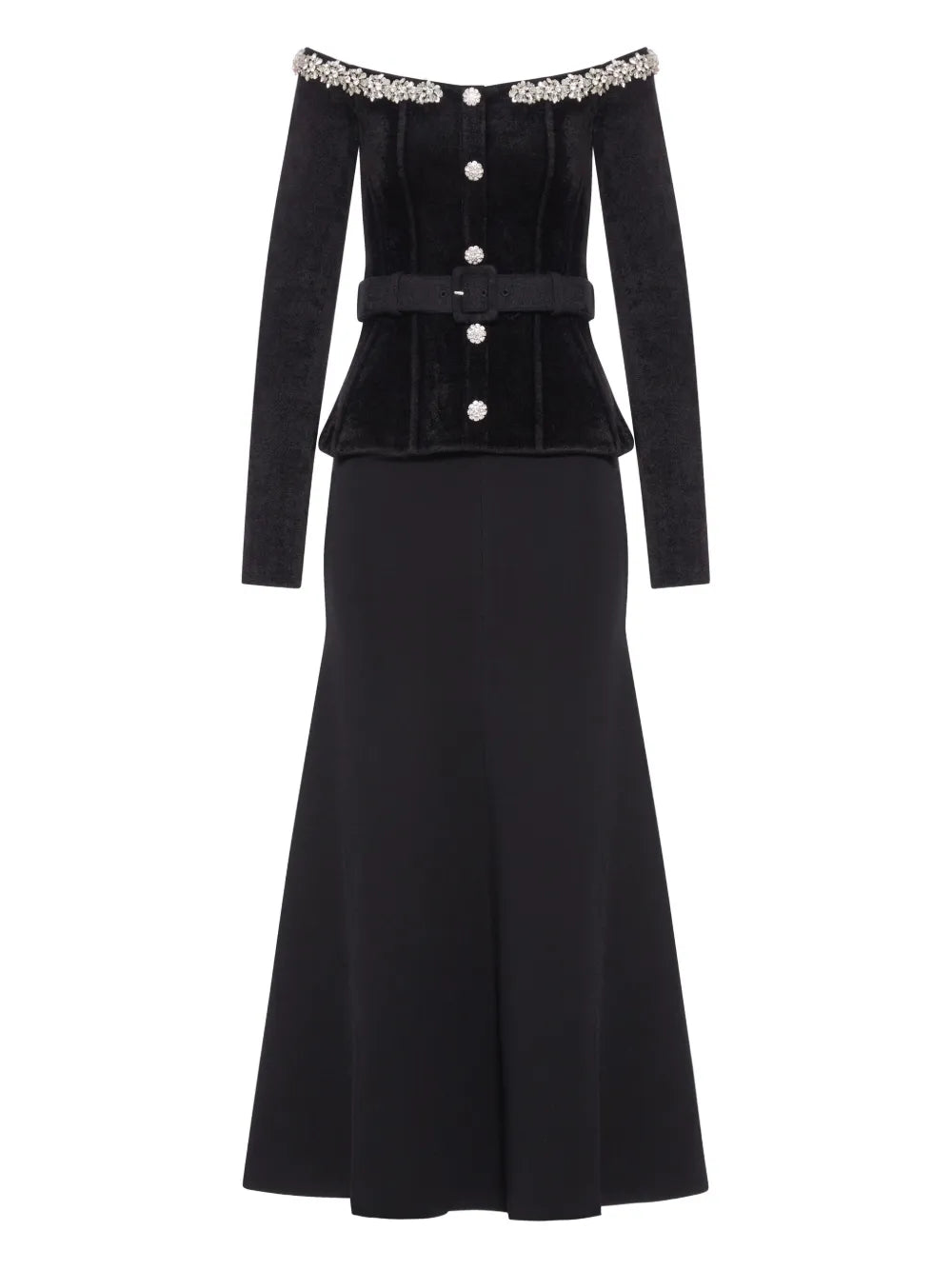Self Portrait Crystal Embellished Chenille Belted Maxi Dress