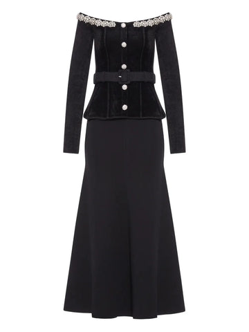 Self Portrait Crystal Embellished Chenille Belted Maxi Dress