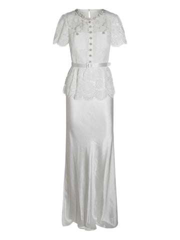 Self Portrait Embellished Peplum Lace Maxi Dress