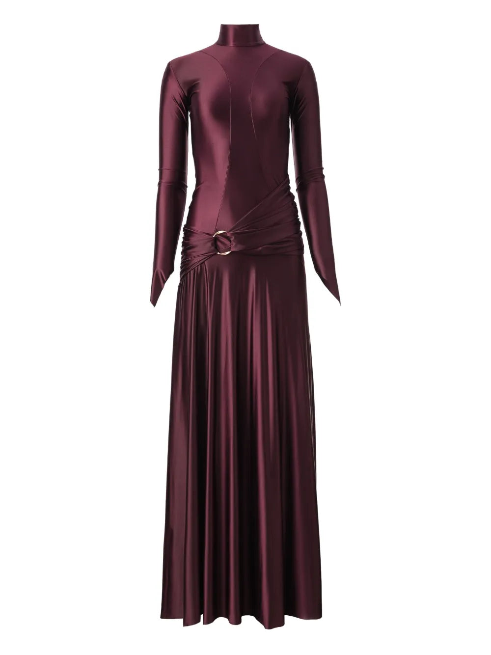 Moos Studio Plum Velvet High Neck Draped Maxi Dress