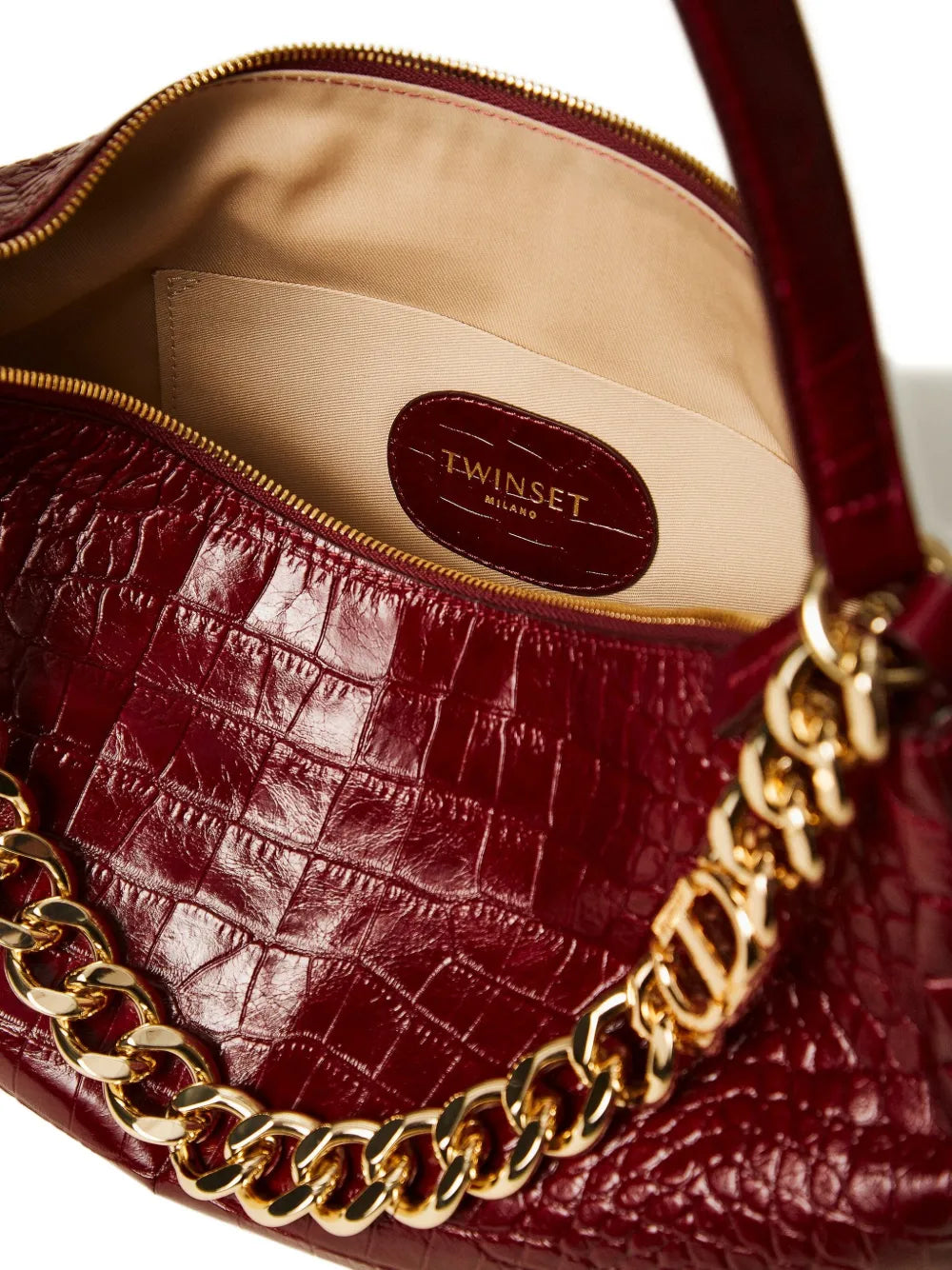Twinset Liliane Crocodile Effect Chain Shoulder Bag
