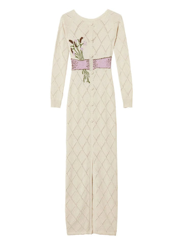 Twinset Bow Diamond Pattern Maxi Dress