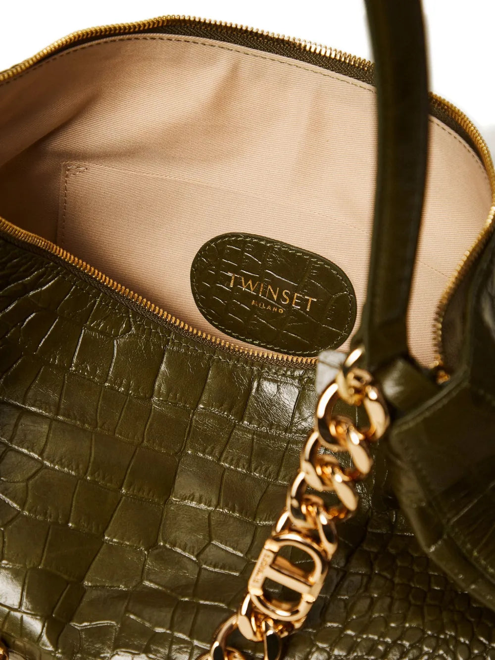 Twinset Liliane Crocodile Effect Chain Shoulder Bag