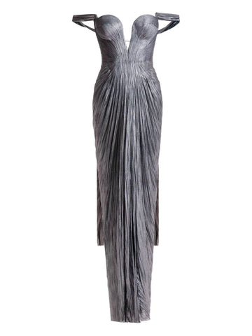 Maria Lucia Hohan Pleated Off Shoulder Maxi Dress